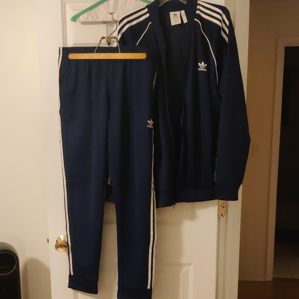 Adidas Dark Blue Tracksuit with White Accents